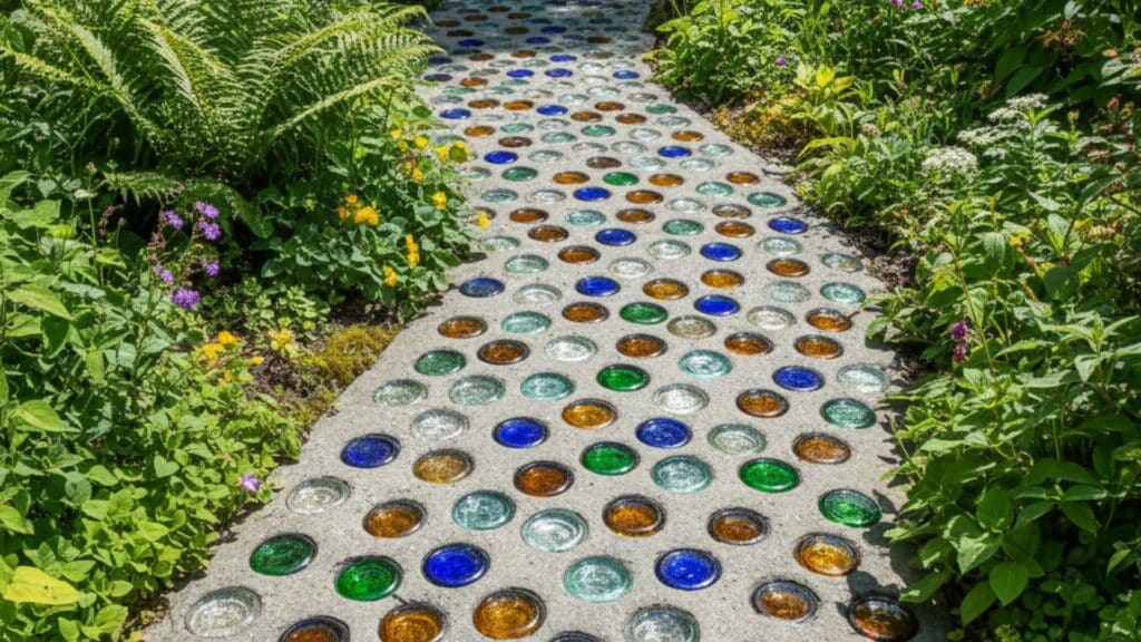 glass bottle bottoms in concrete