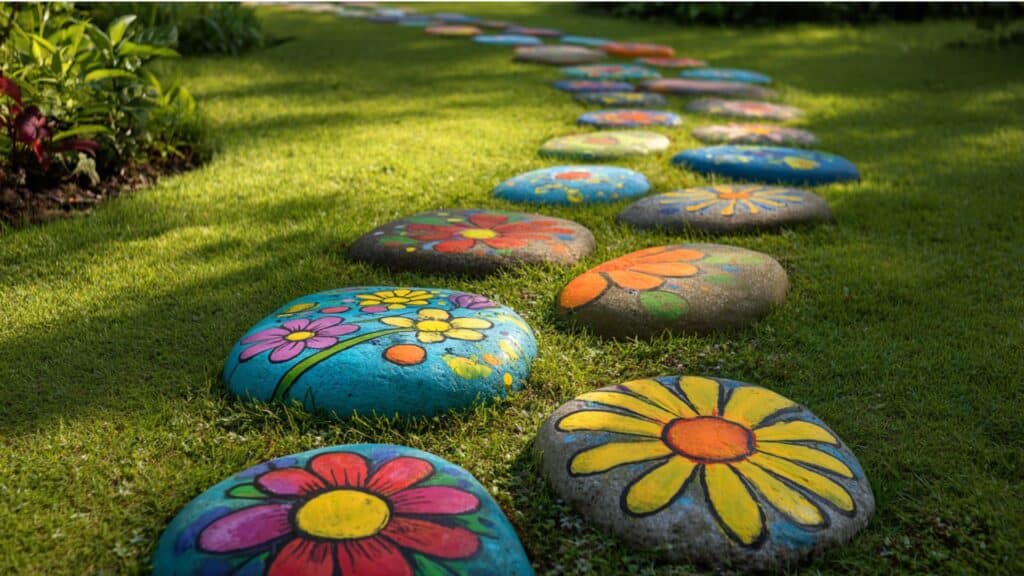 painted stepping stones With flowers
