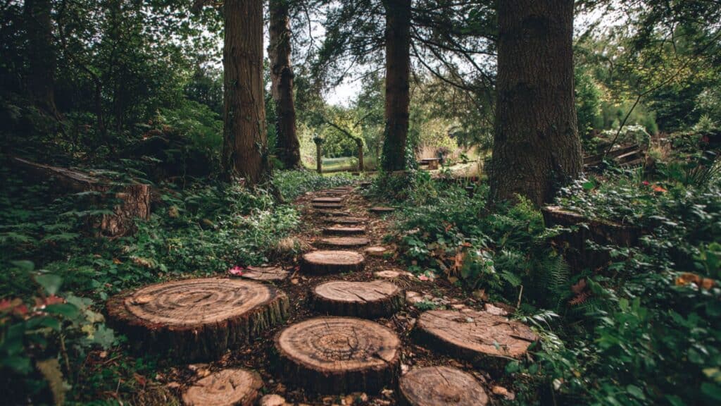 wood log slice path under trees
